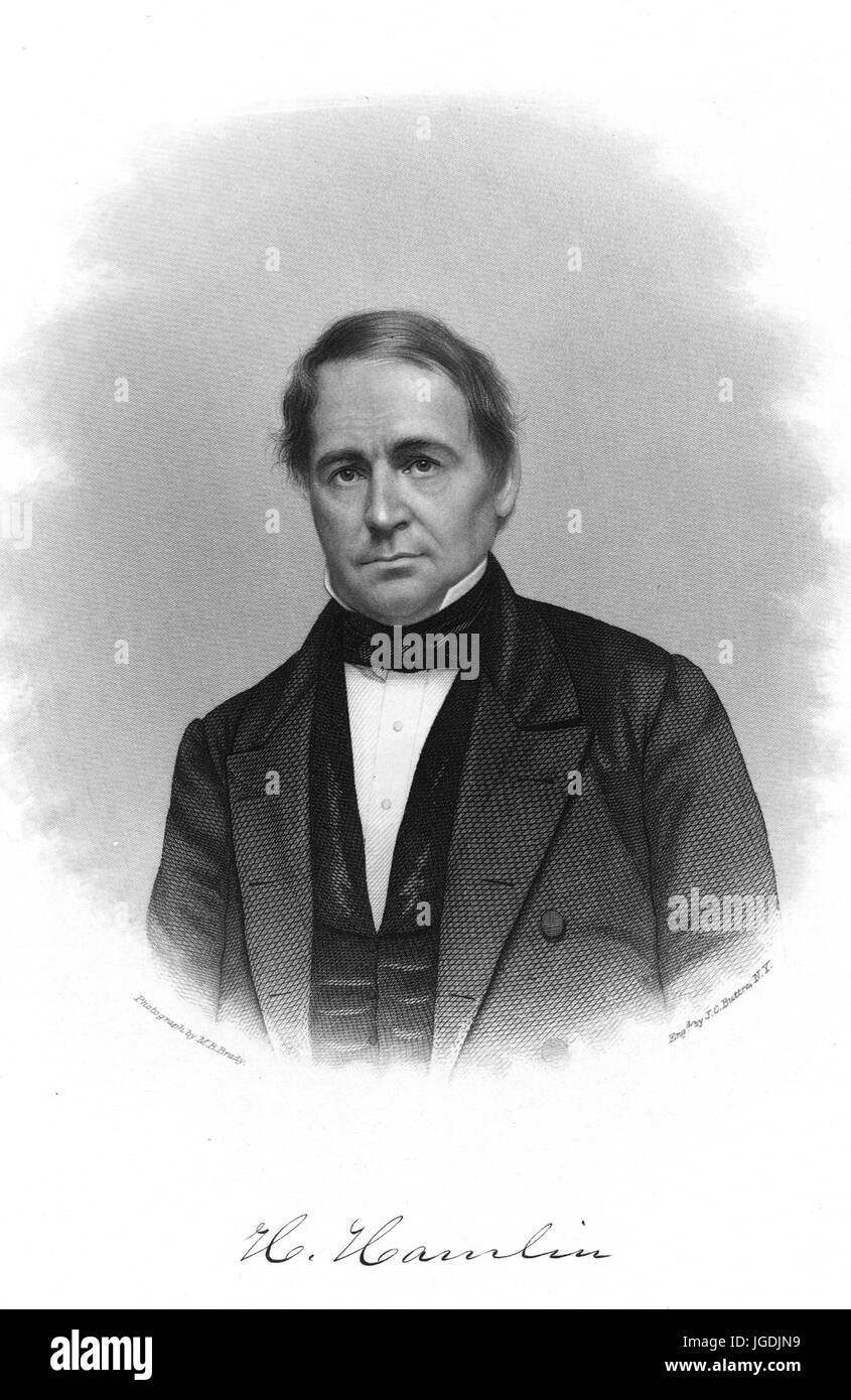 Engraved portrait of Hannibal Hamlin, served as a United States Senator and Representative as well as the 15th Vice President of the United States, 1834. From the New York Public Library. Stock Photo
