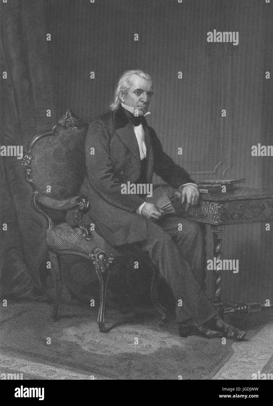 Engraved portrait of James K. Polk, lawyer and politician who was the