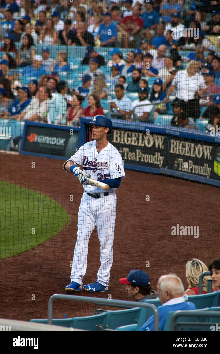 Los Angeles Dodger  rookie sensation Cody Bellinger in the on deck circle at Dodger Stadium  in Los Angeles, CA. Stock Photo