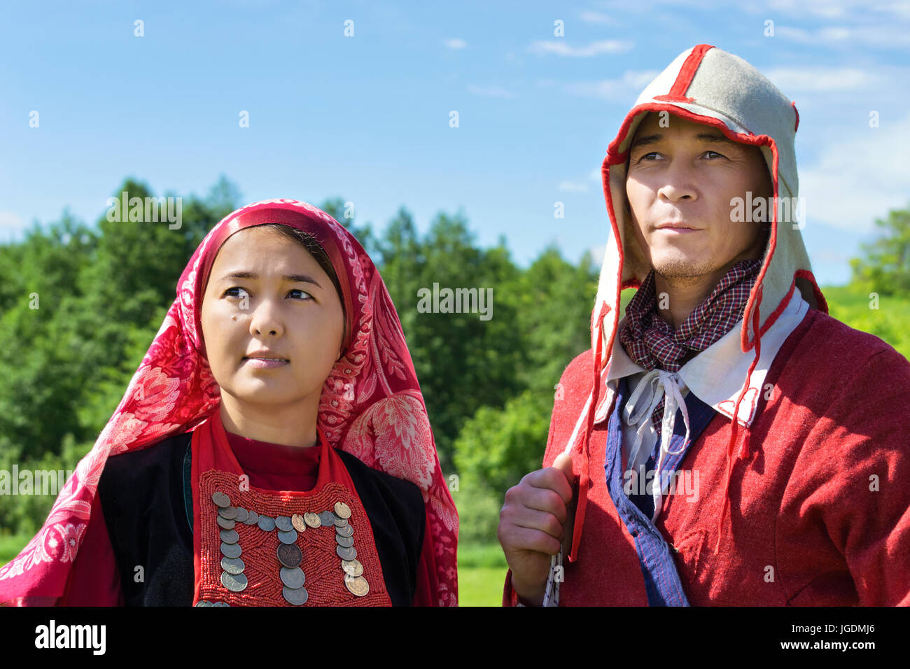 Historical festival, Birsk, Bashkortostan of July 1, 2017. People in the Bashkir national costumes. Stock Photo
