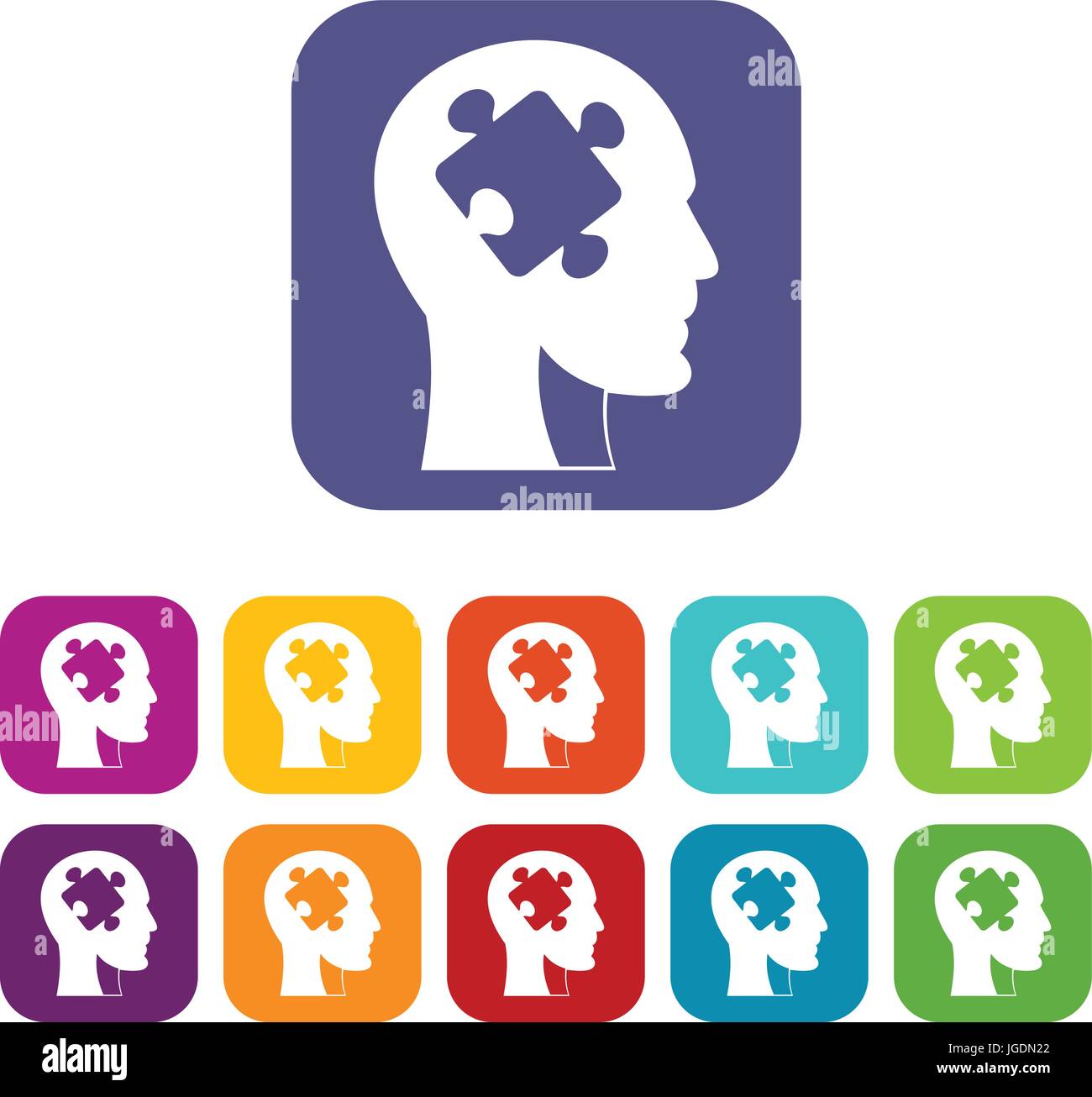 Head with puzzle icons set flat Stock Vector Image & Art - Alamy