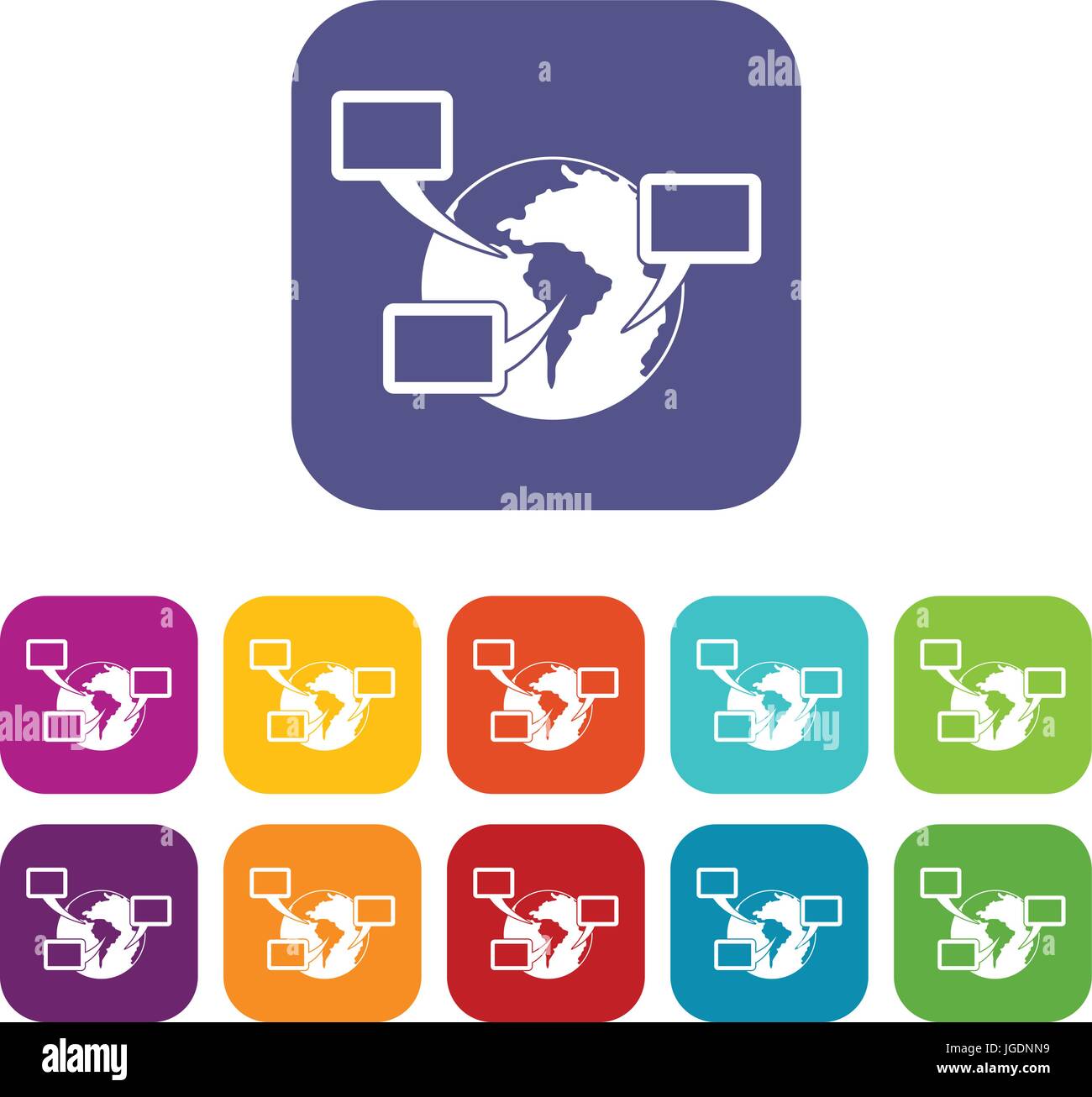World planet and speech bubbles icons set flat Stock Vector Image & Art ...