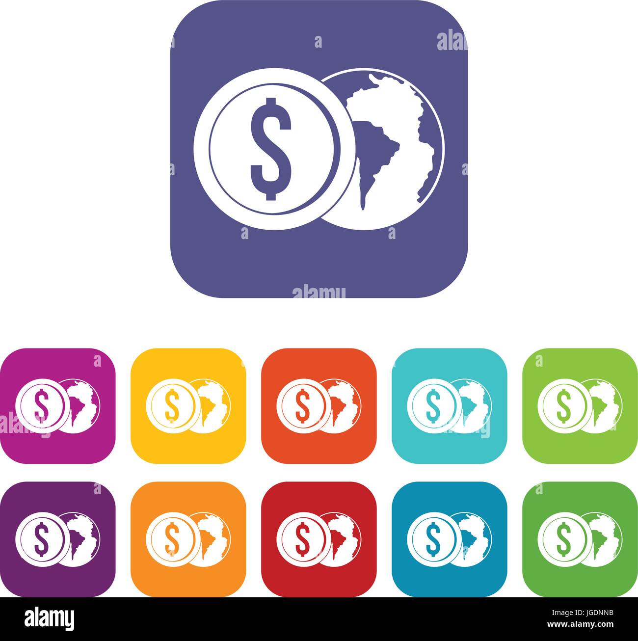 World planet and dollar coin icons set flat Stock Vector Image & Art ...
