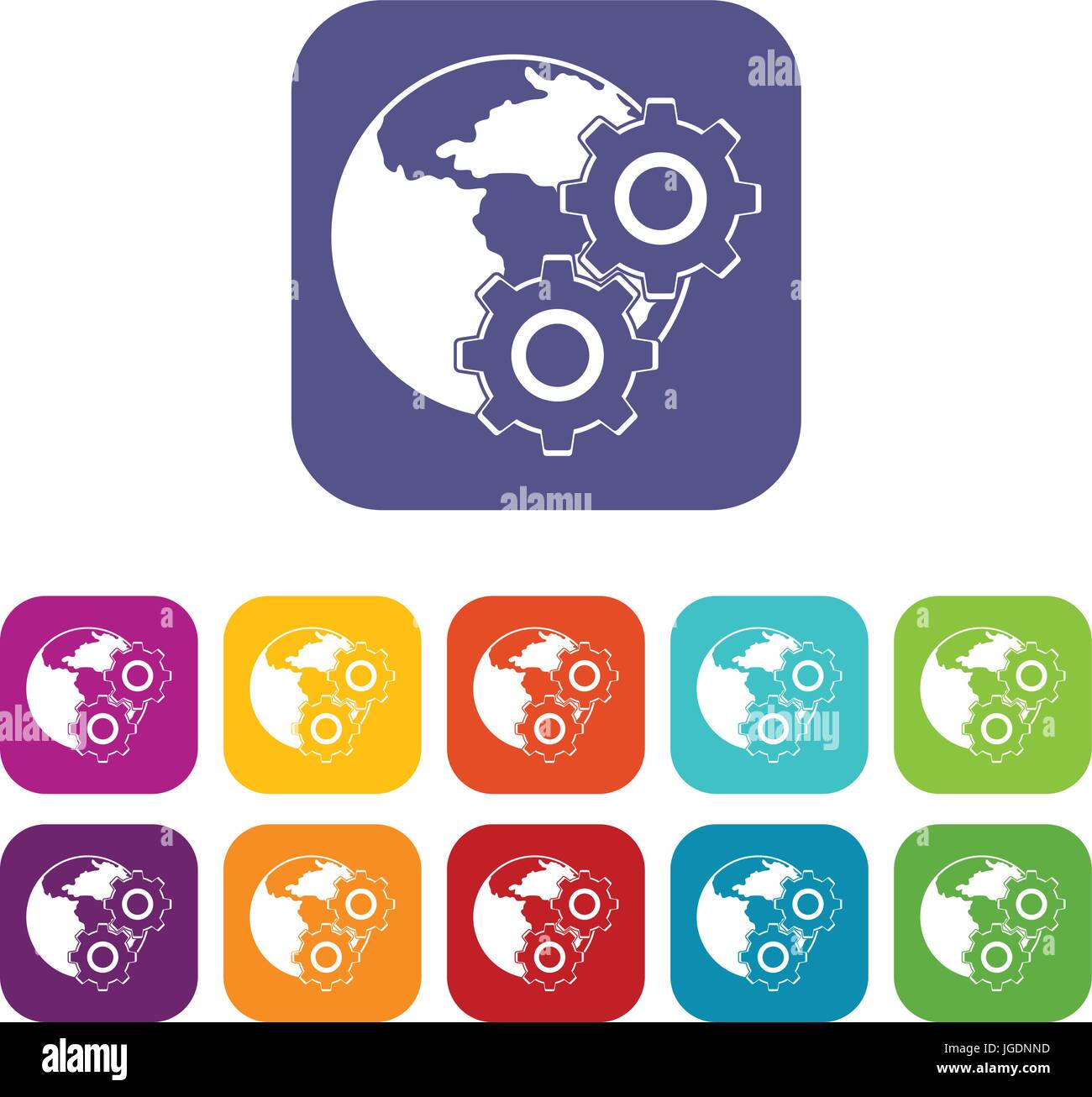 World planet and gears icons set flat Stock Vector Image & Art - Alamy