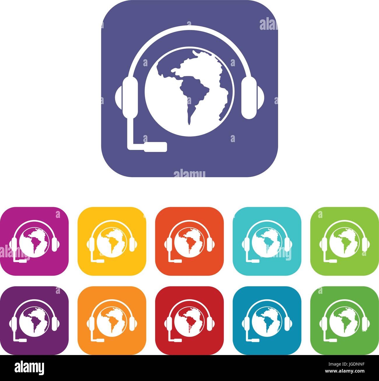 World planet and headset icons set flat Stock Vector Image & Art - Alamy