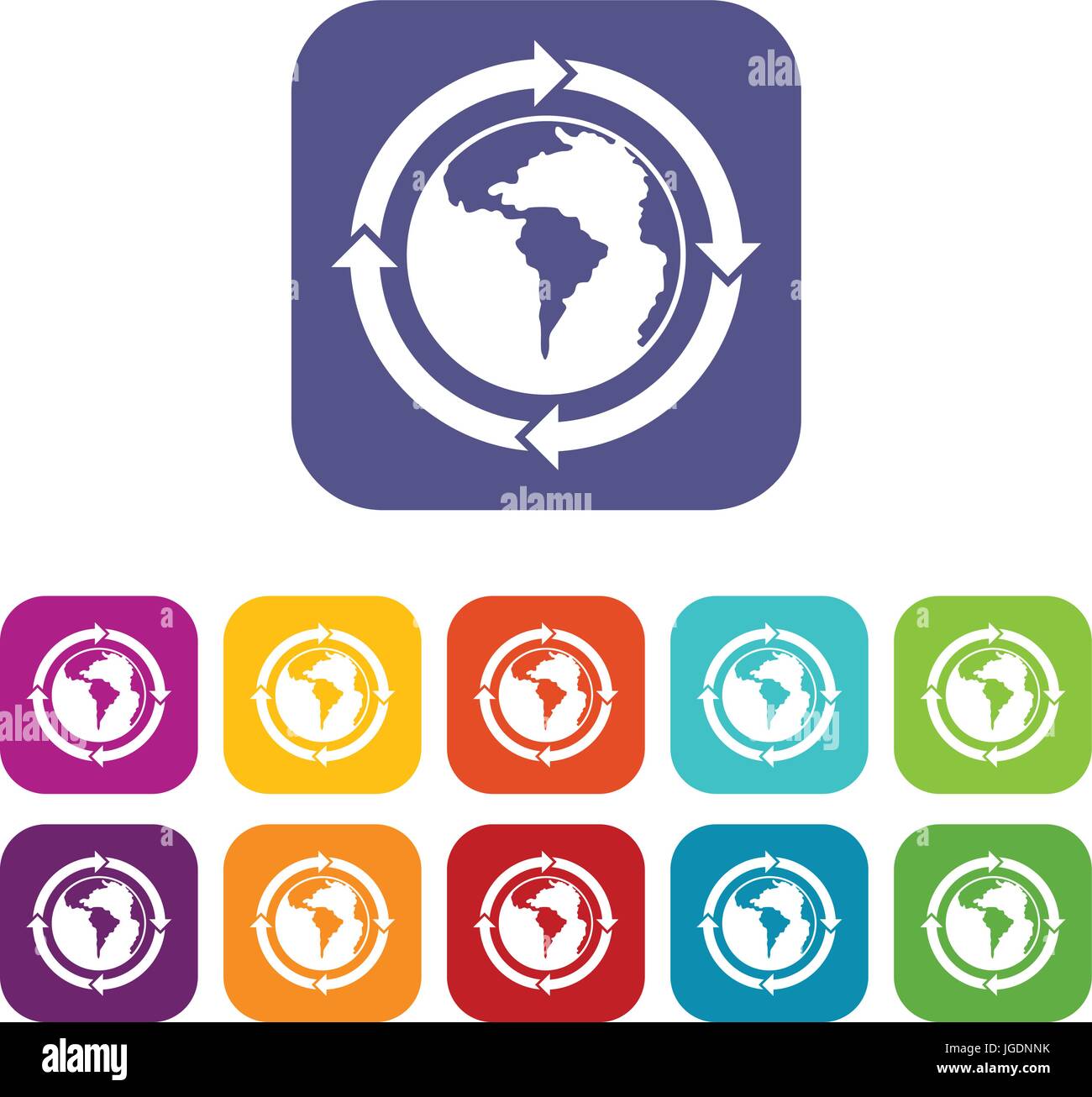 Round arrows around world planet icons set flat Stock Vector Image ...