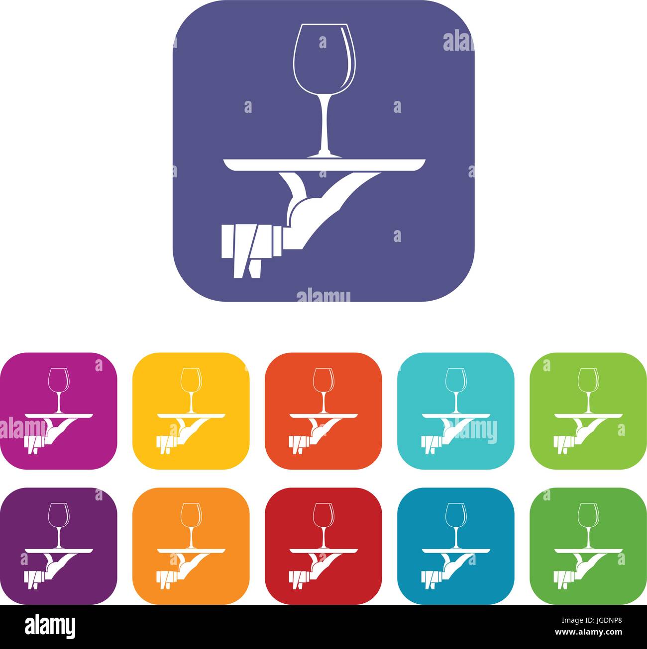 Waiter hand holding tray with wine glass icons set Stock Vector Image ...