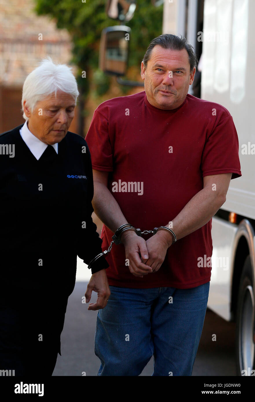 Robert Trigg arrives at Lewes Crown Court in Lewes charged with the murder of Susan Nicholson and the manslaughter of Caroline Devlin. 05 Jul 2017 Stock Photo
