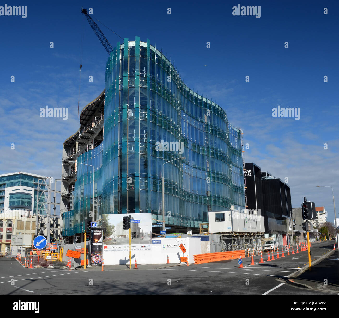 Christchurch, New Zealand - September 13, 2014: 151 Cambridge Terrace Innovative Glass Office Building Nears Completion Stock Photo