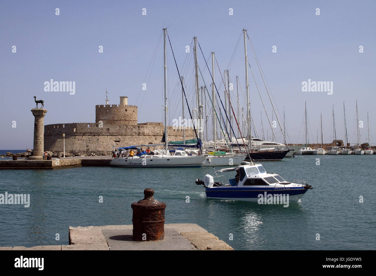 Old Town of Rhodes. Harbour arrangement, Altstadt von Rhodos. Hafenanlage Stock Photo