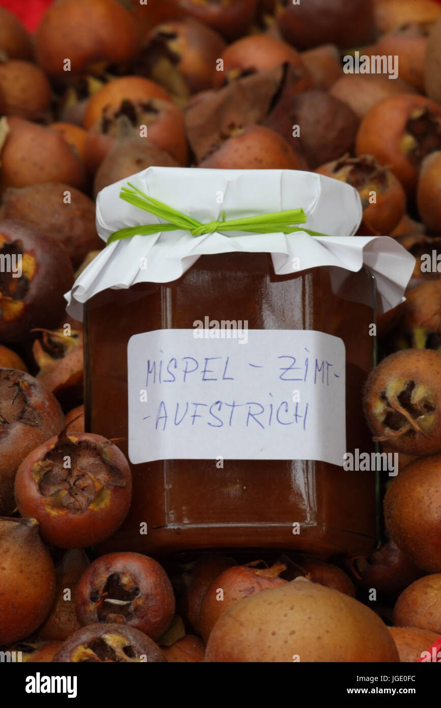 Medlar fruits and jam, Mispel-Fruechte und Marmelade Stock Photo