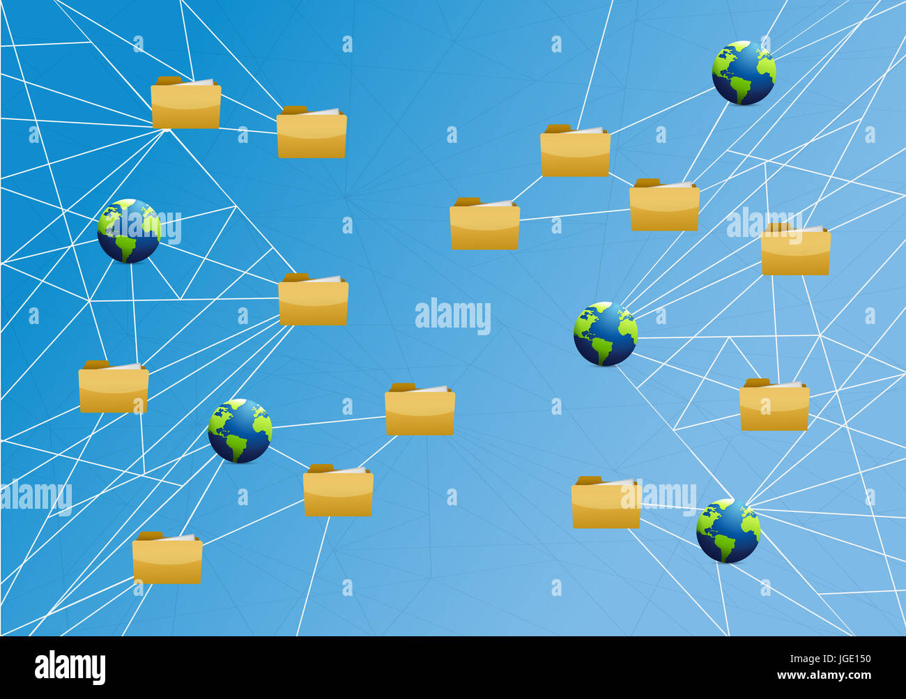 global storage network link diagram over a light blue background Stock