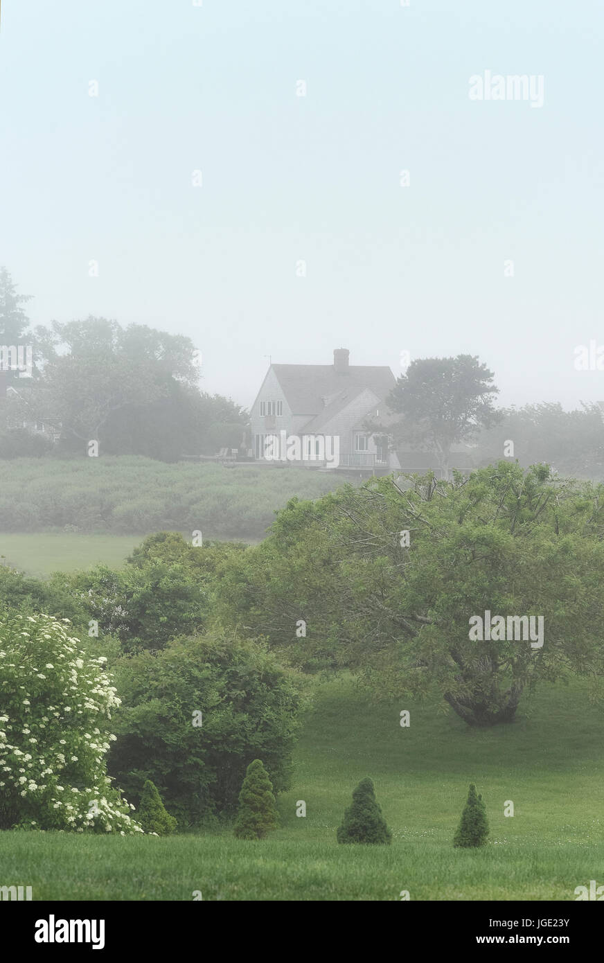 Secluded house in sft overcast light, Cape Cod, Massachusetts, USA. Stock Photo