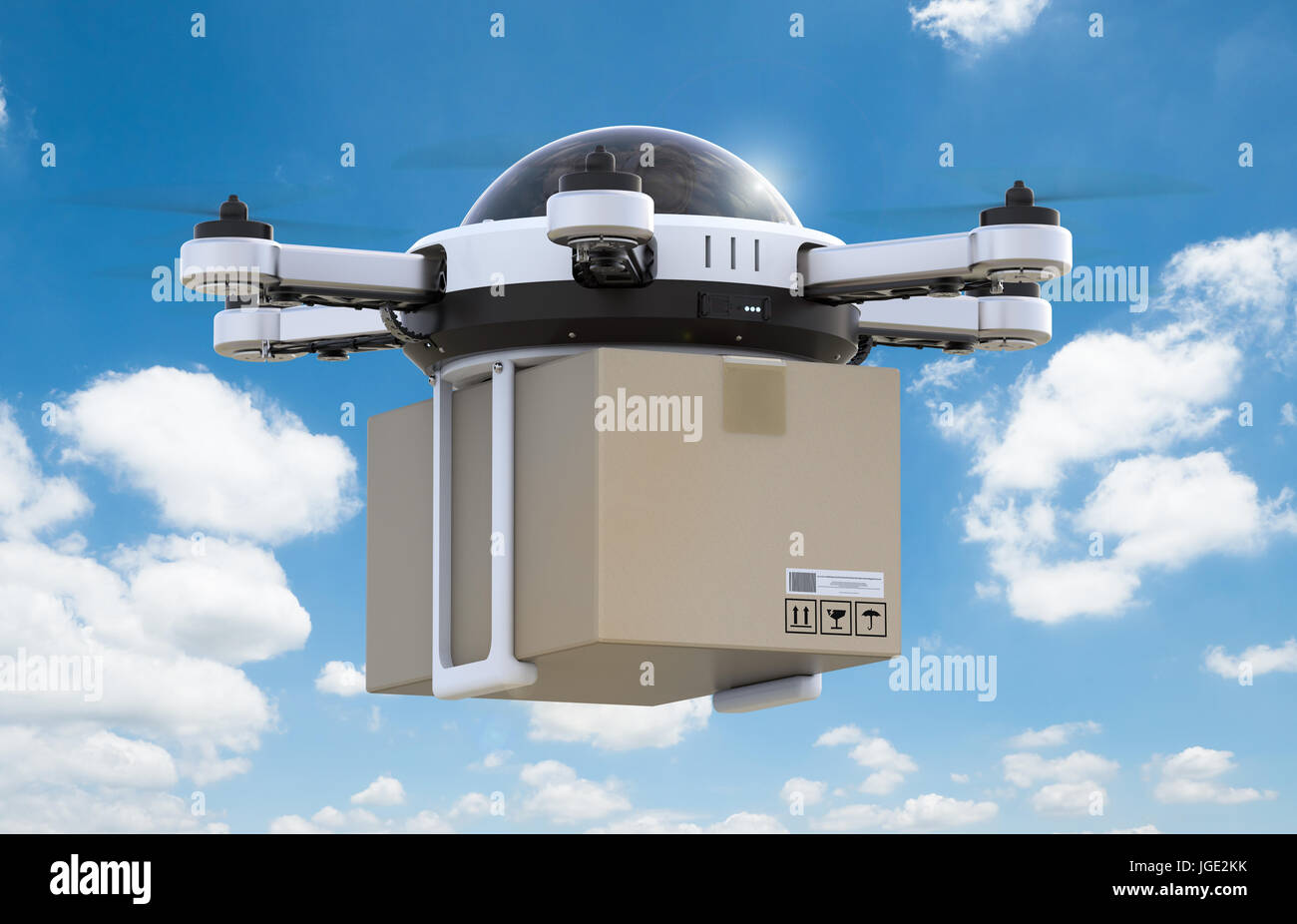 3d rendering delivery drone flying in the sky Stock Photo