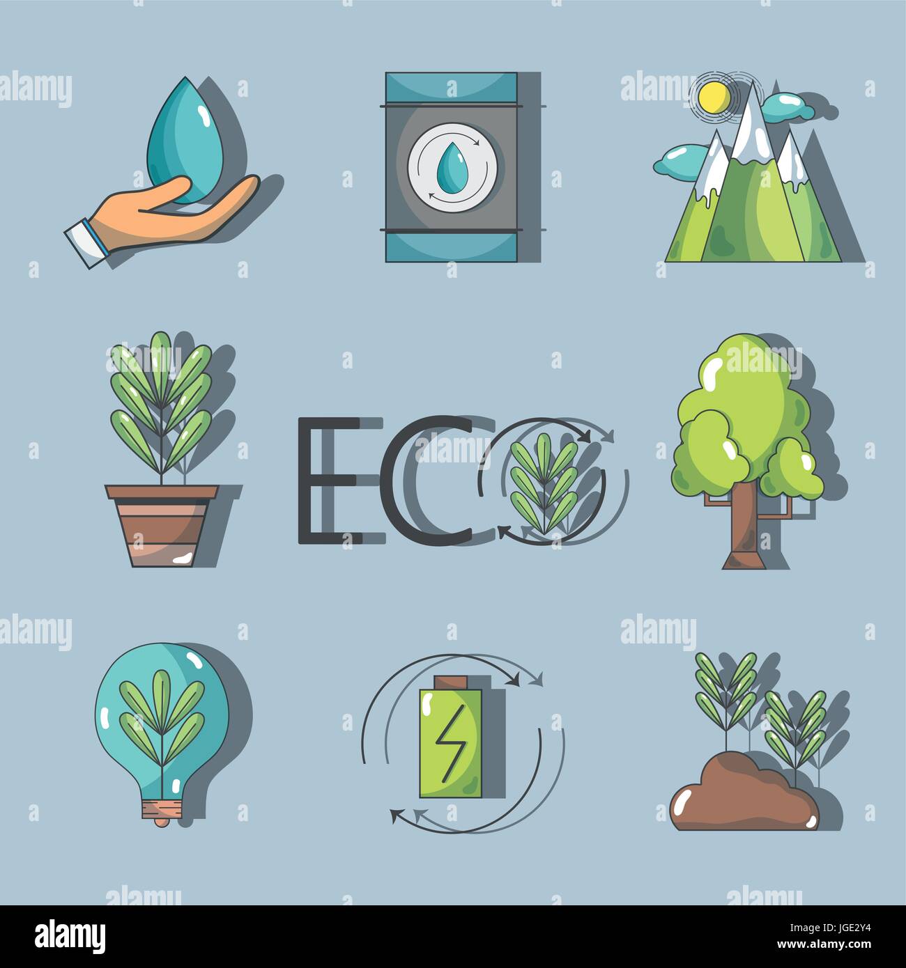 set ecology conservation and environment care concept Stock Vector ...