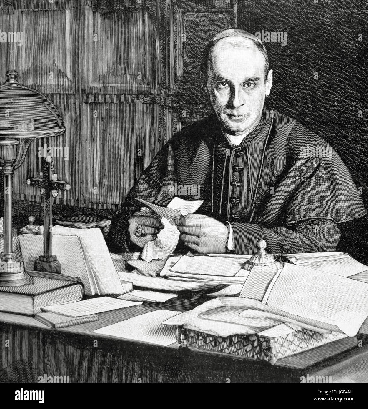 Rafael Merry del Val (1865-1930). Spanish cardinal, Secretary of State of the Holy See. Engraving by Sampietro. The Artistic Illustration, 1896. Stock Photo