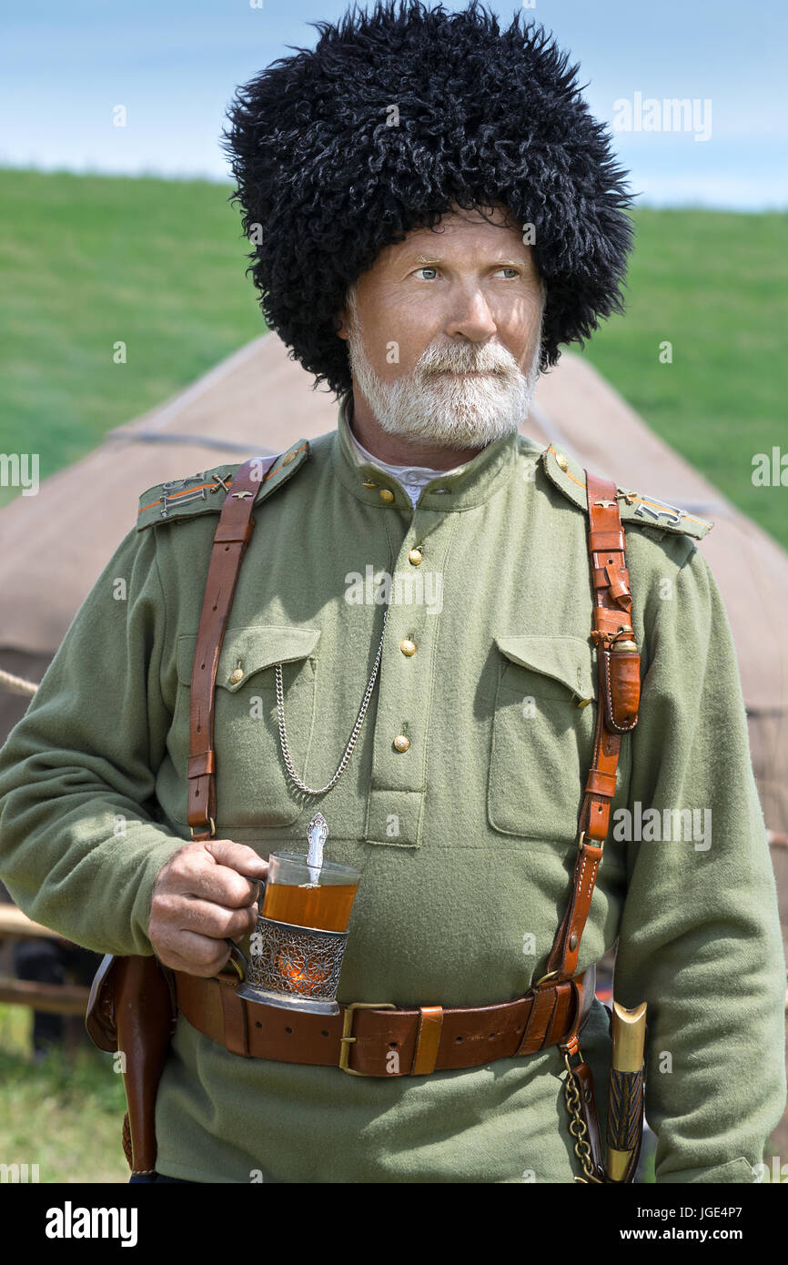 Historical festival, Birsk, Bashkortostan, from July 1, 2017. Portraits of Russian soldiers. Stock Photo