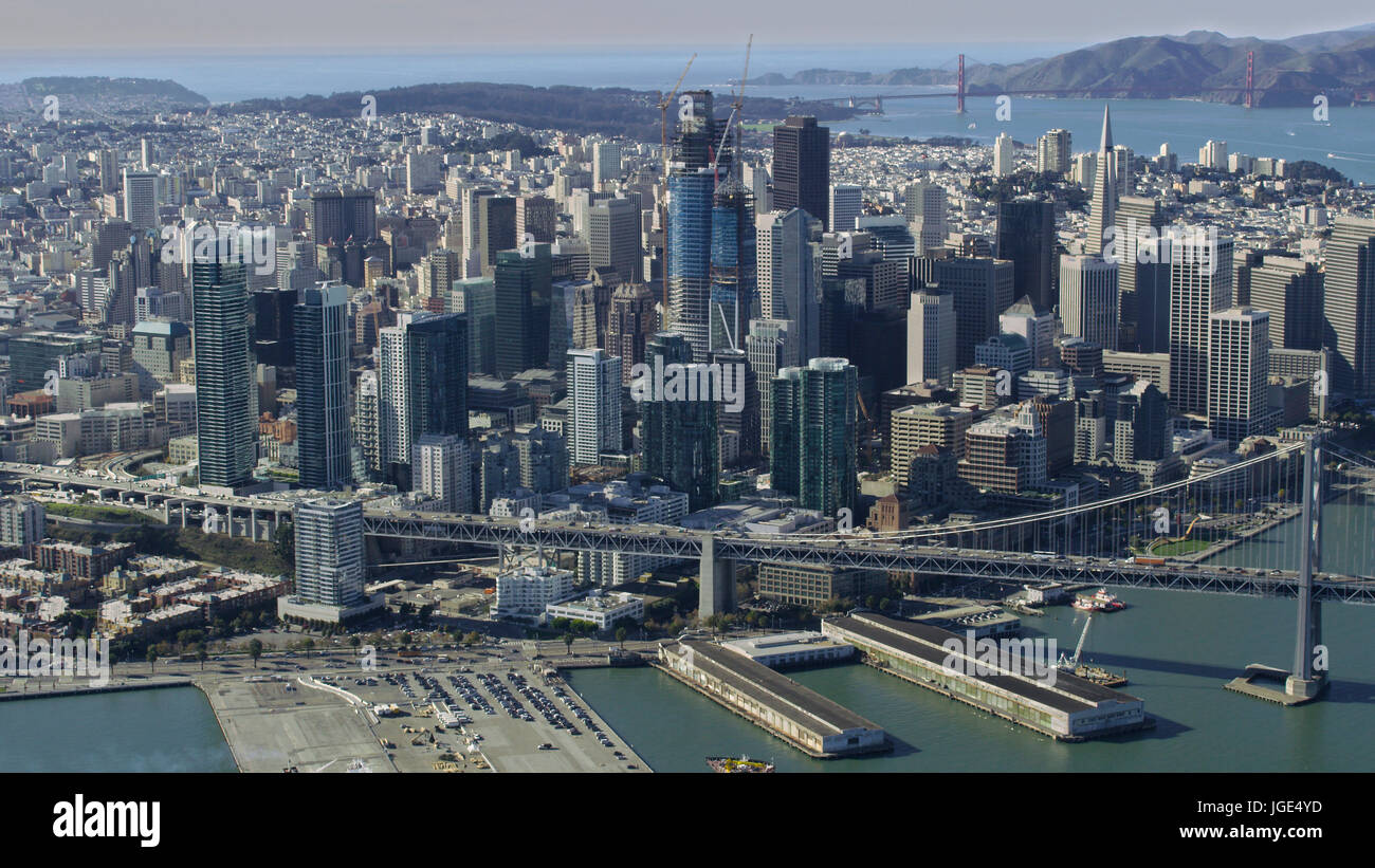 Aerial view of urban waterfront, San Francisco, California, United States Stock Photo