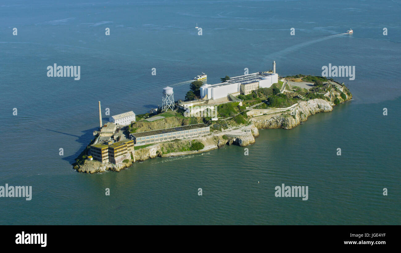 Aerial view of island prison, San Francisco, California, United States Stock Photo