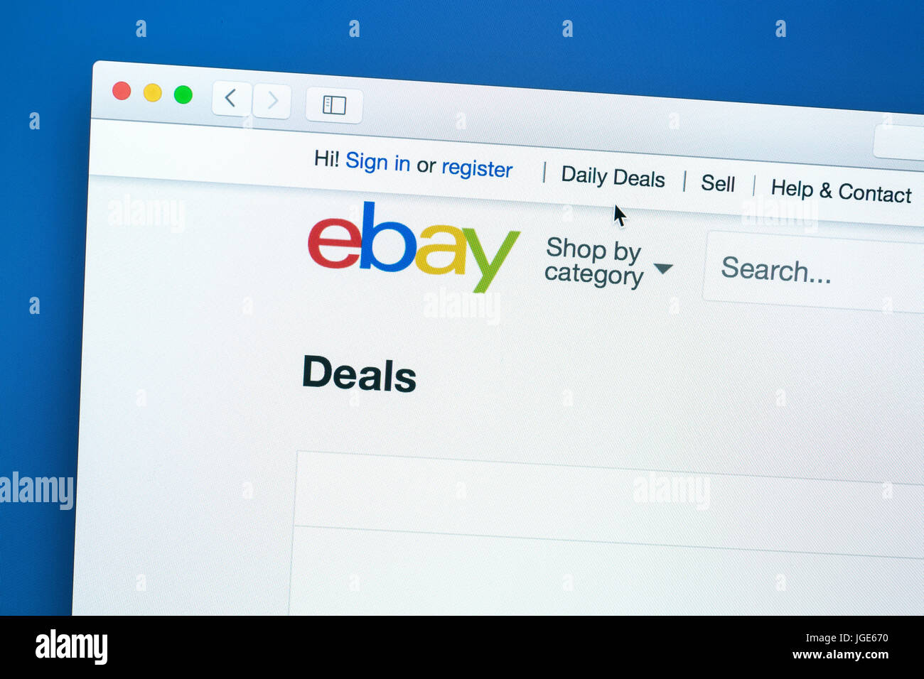 ebay website on a computer screen. eBay is an american multinational corporation and e-commerce company Stock Photo