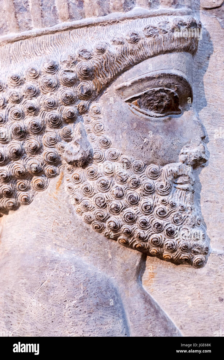 Head of a guardsman, Persepolis, Iran at The British Museum, Great Russell Street, London, England, UK Stock Photo