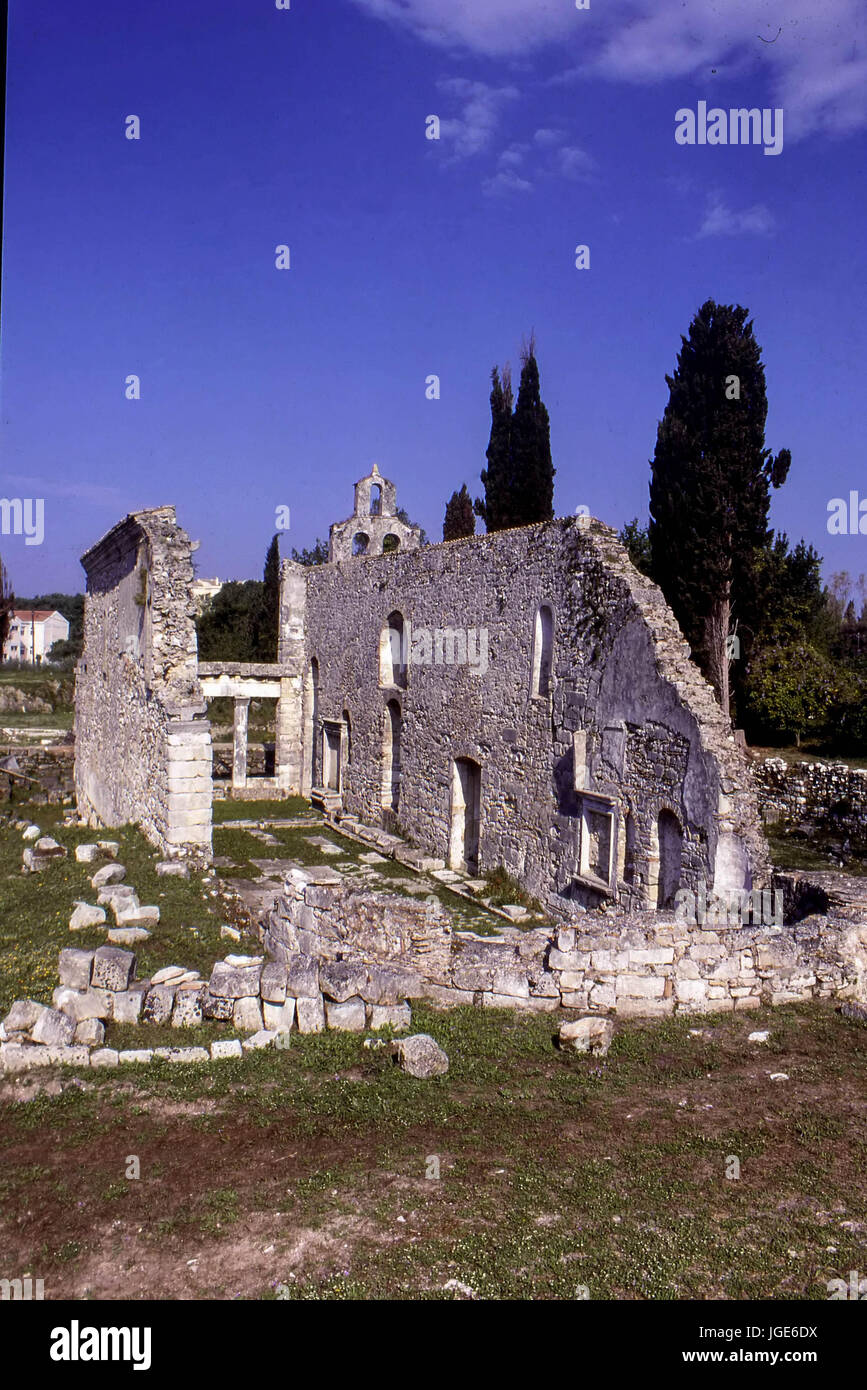 Ruins of the Palaio Polis. Ancient City of Corcyra, Corfu, Greece Stock Photo