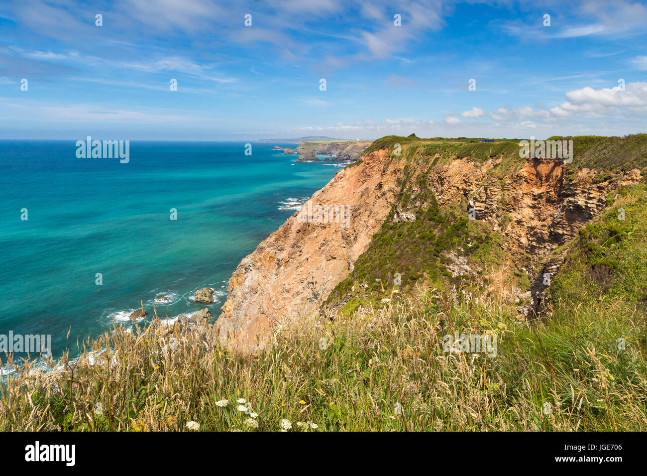 Beautiful summers day on the coast known as North Cliffs Cornwall England UK Europe Stock Photo