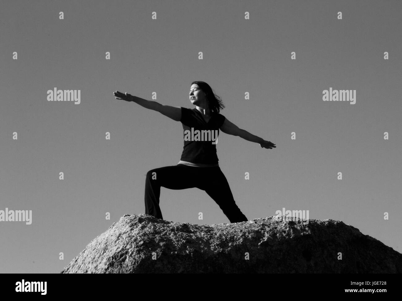 Yoga in the Organ Mountains - New Mexico Desrt Stock Photo