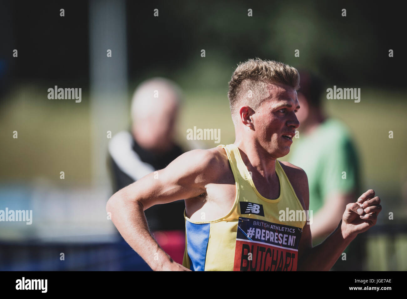 Andrew Butchart on his way to victory in the 5000m at the British Athletics Championships and World Trials at Birmingham, United Kingdom, 1 July 2017 Stock Photo