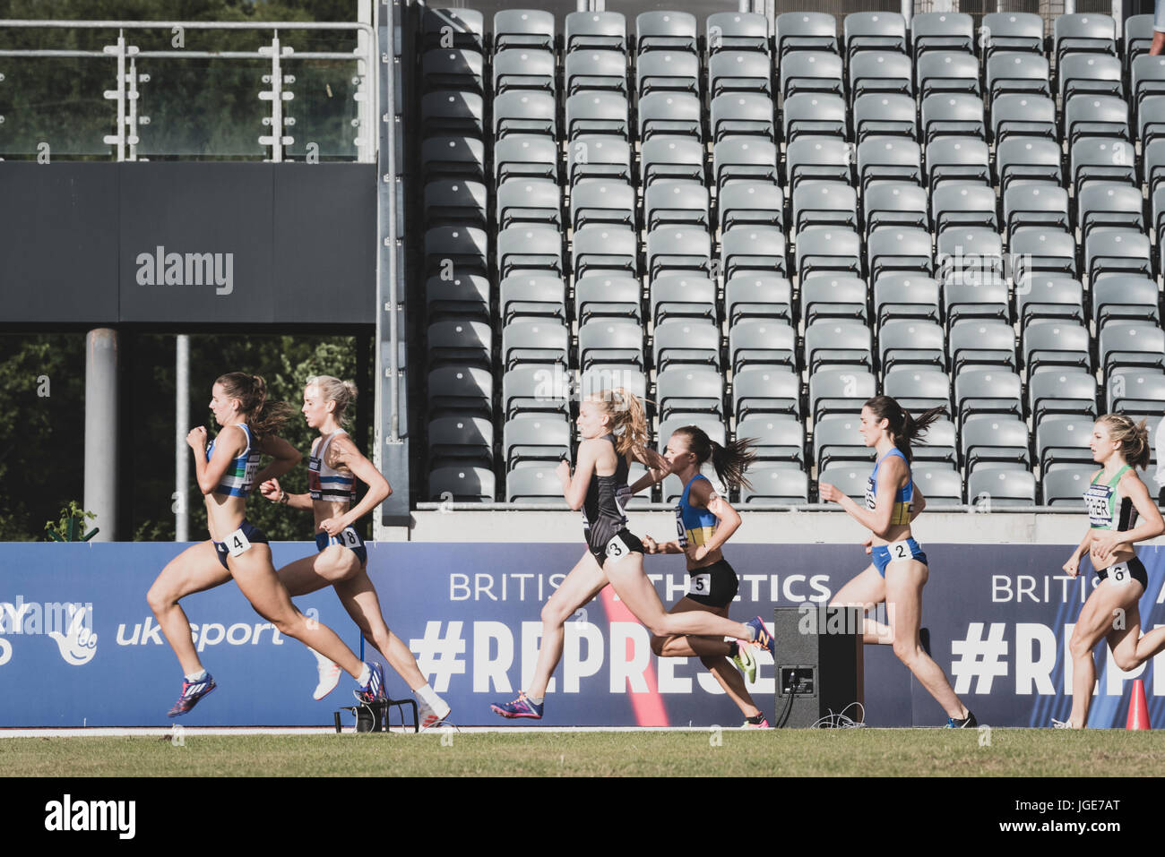 The women's 800m at the British Athletics Championships and World Trials at the Alexander Stadium, Birmingham, United Kingdom on 1-2 July 2017 Stock Photo