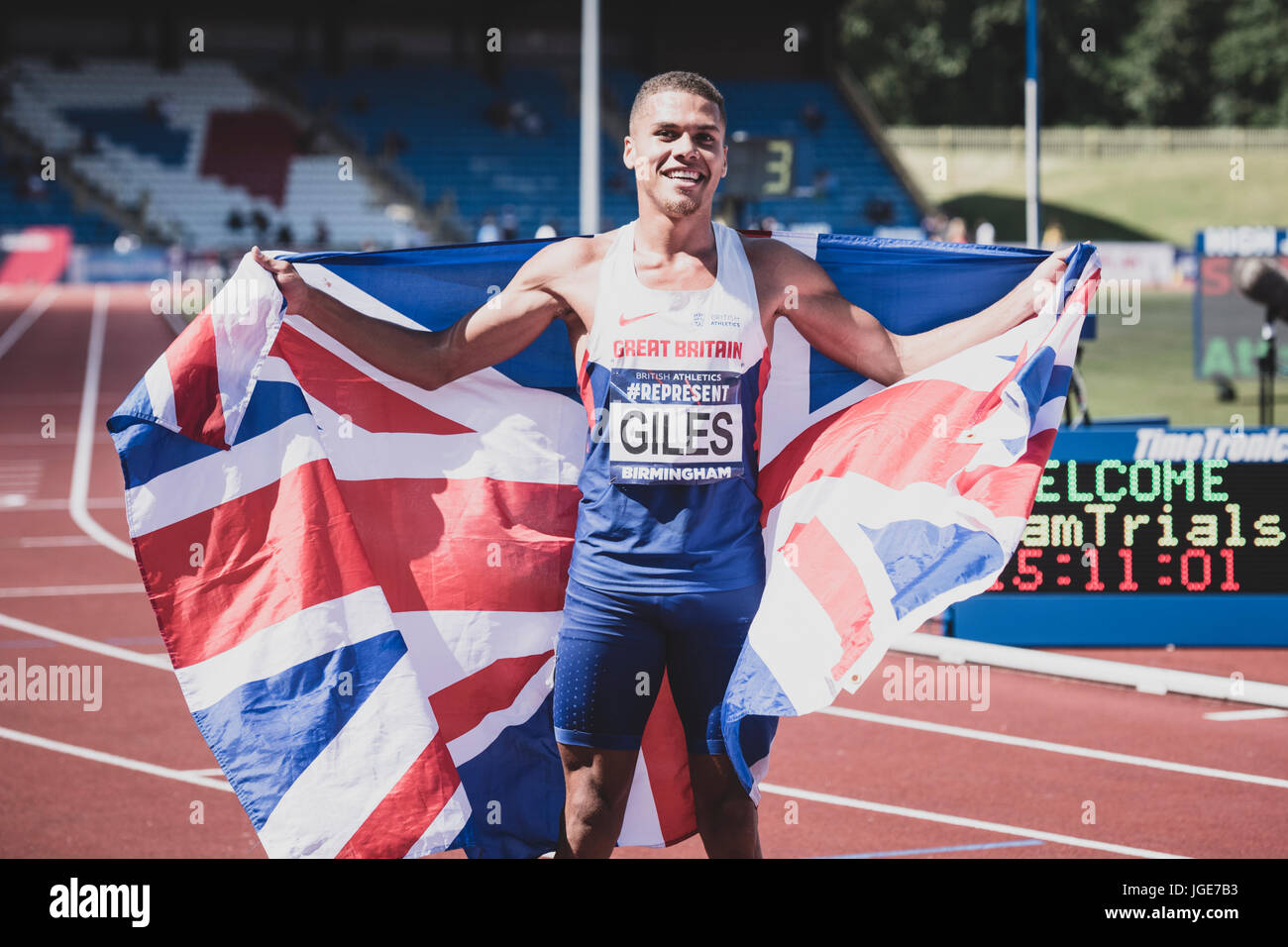 Elliot Giles after his victory in the 800m at the British Athletics Championships and World Trials at Birmingham, United Kingdom on 1-2 July 2017 Stock Photo