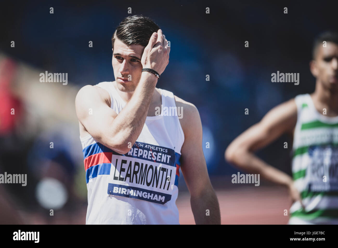 Guy Learmonth checks his hair before the 800m final at the British Athletics Championships and World Trials at Birmingham, United Kingdom on 2/7/2017 Stock Photo