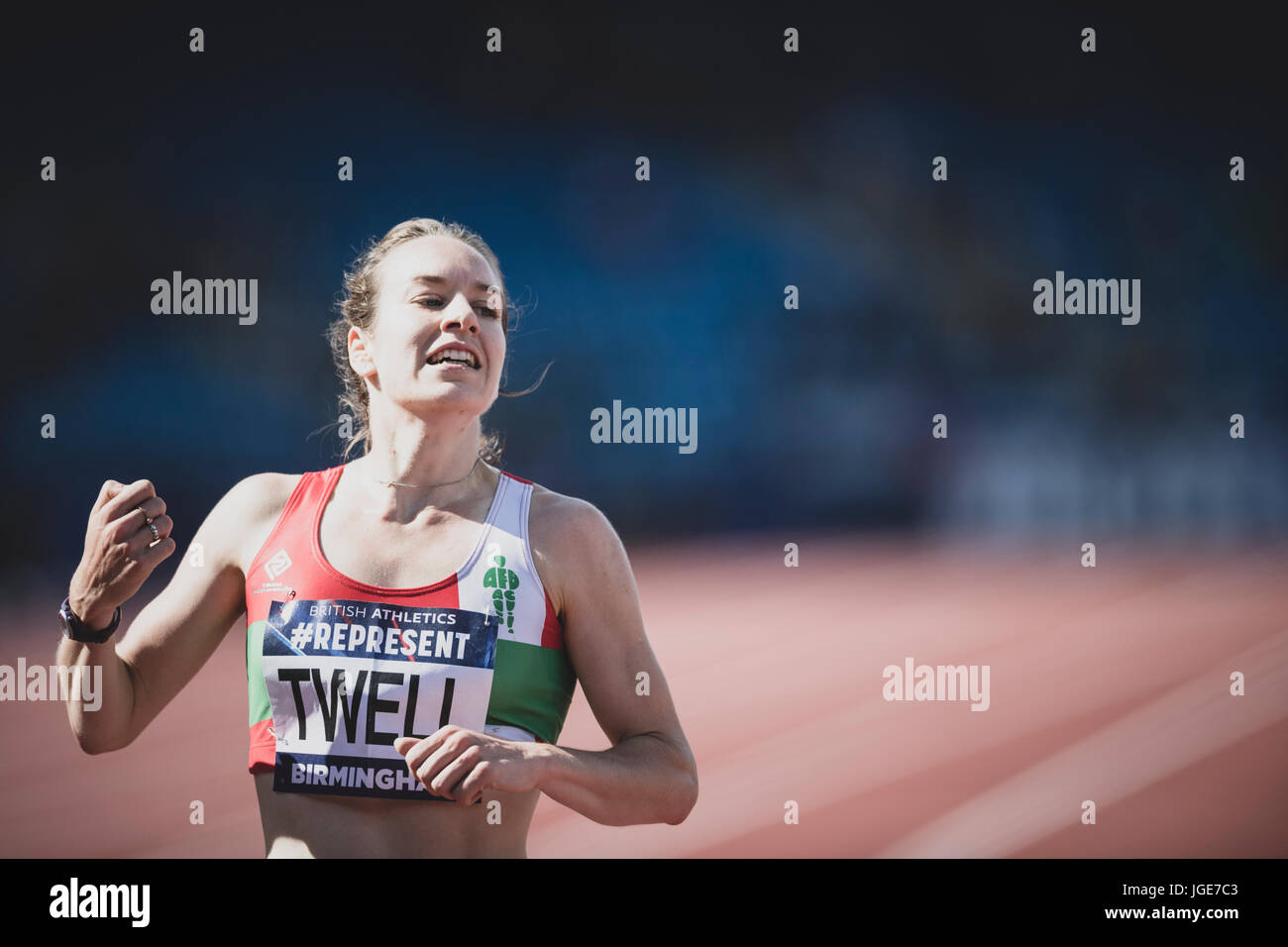 Stephanie Twell wins the 5000m at the British Athletics Championships and World Trials at the Alexander Stadium, Birmingham, UK on 1-2 July 2017 Stock Photo