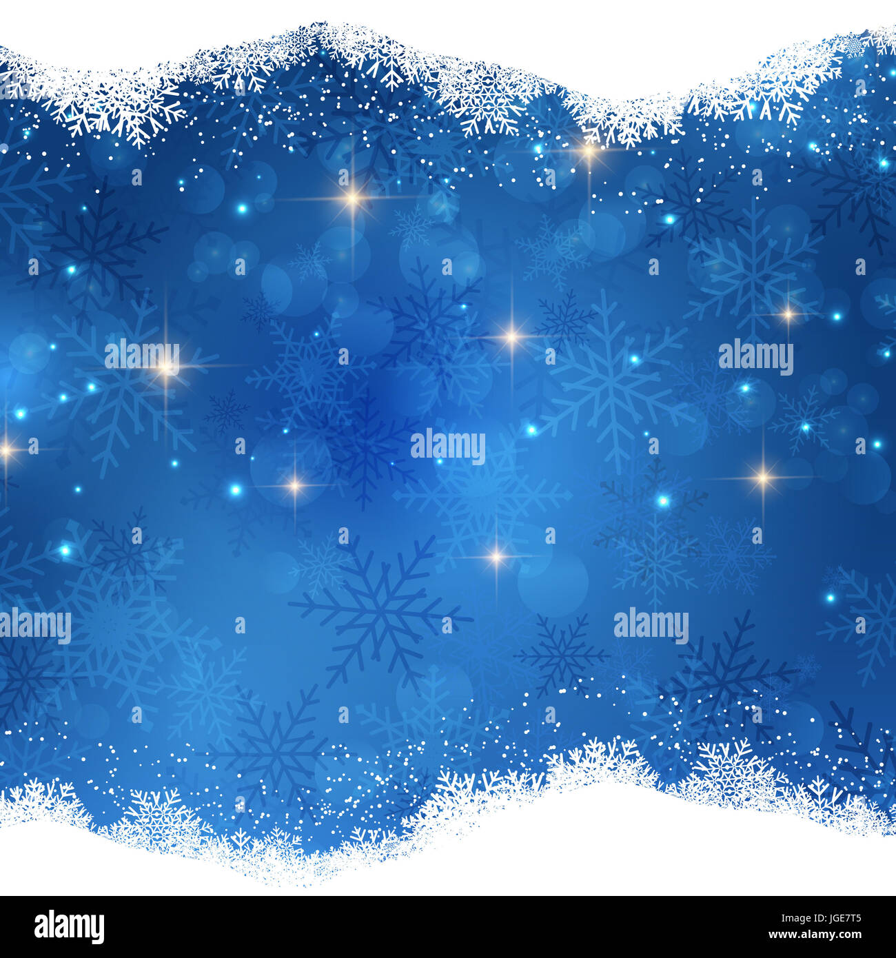 Christmas background with snowy border and stars Stock Photo - Alamy