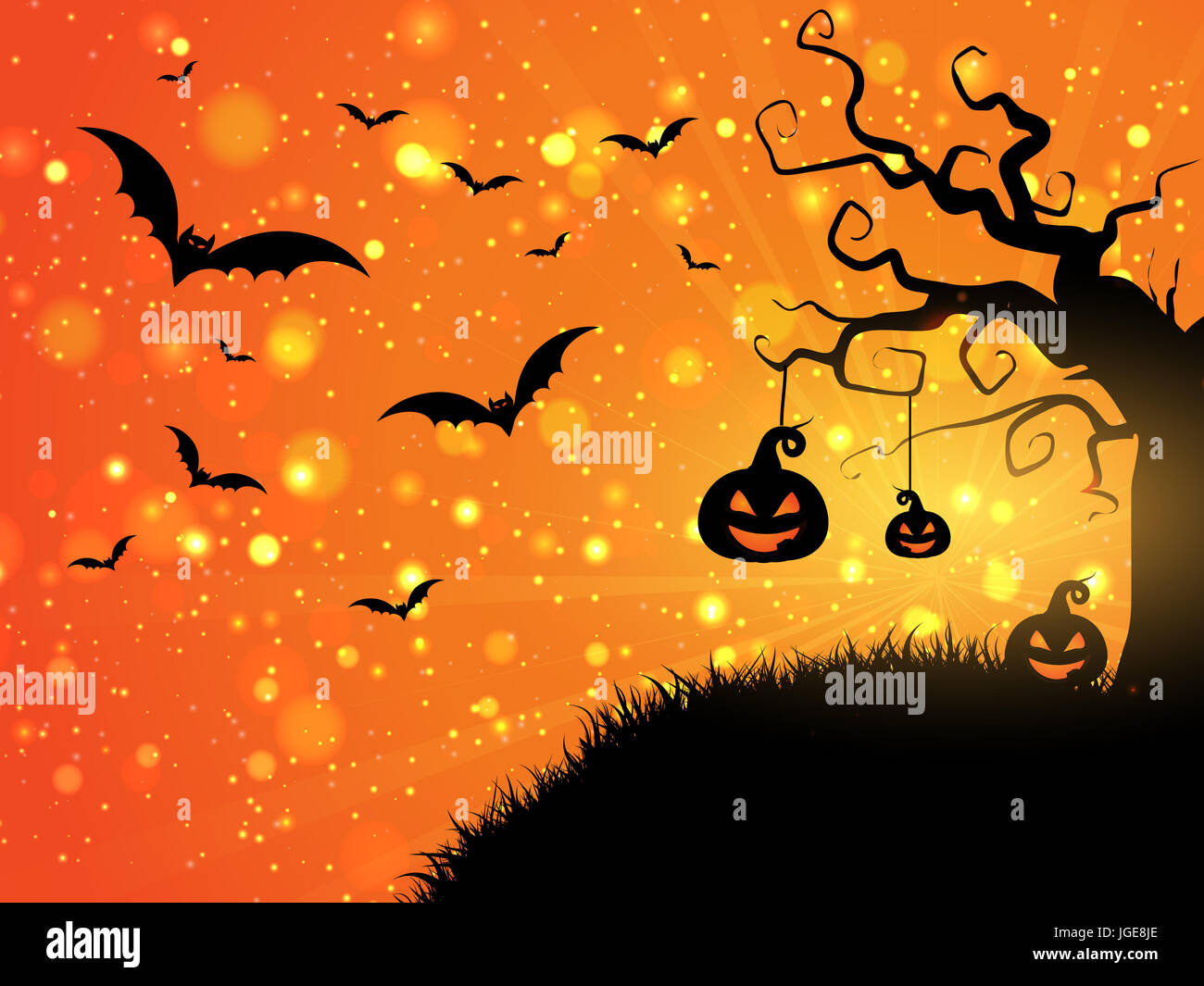Halloween background with pumpkins and bats Stock Photo - Alamy