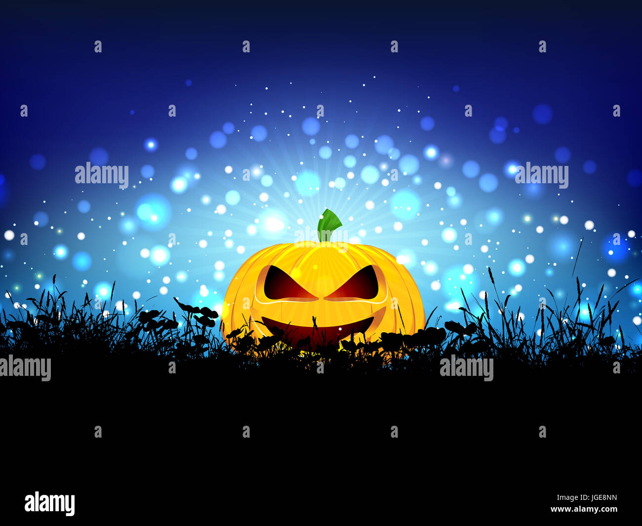 Halloween background with pumpkin nestled in grass Stock Photo - Alamy