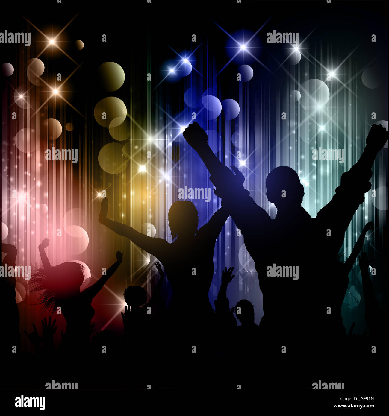 Silhouettes of party people on a disco lights background Stock Photo ...