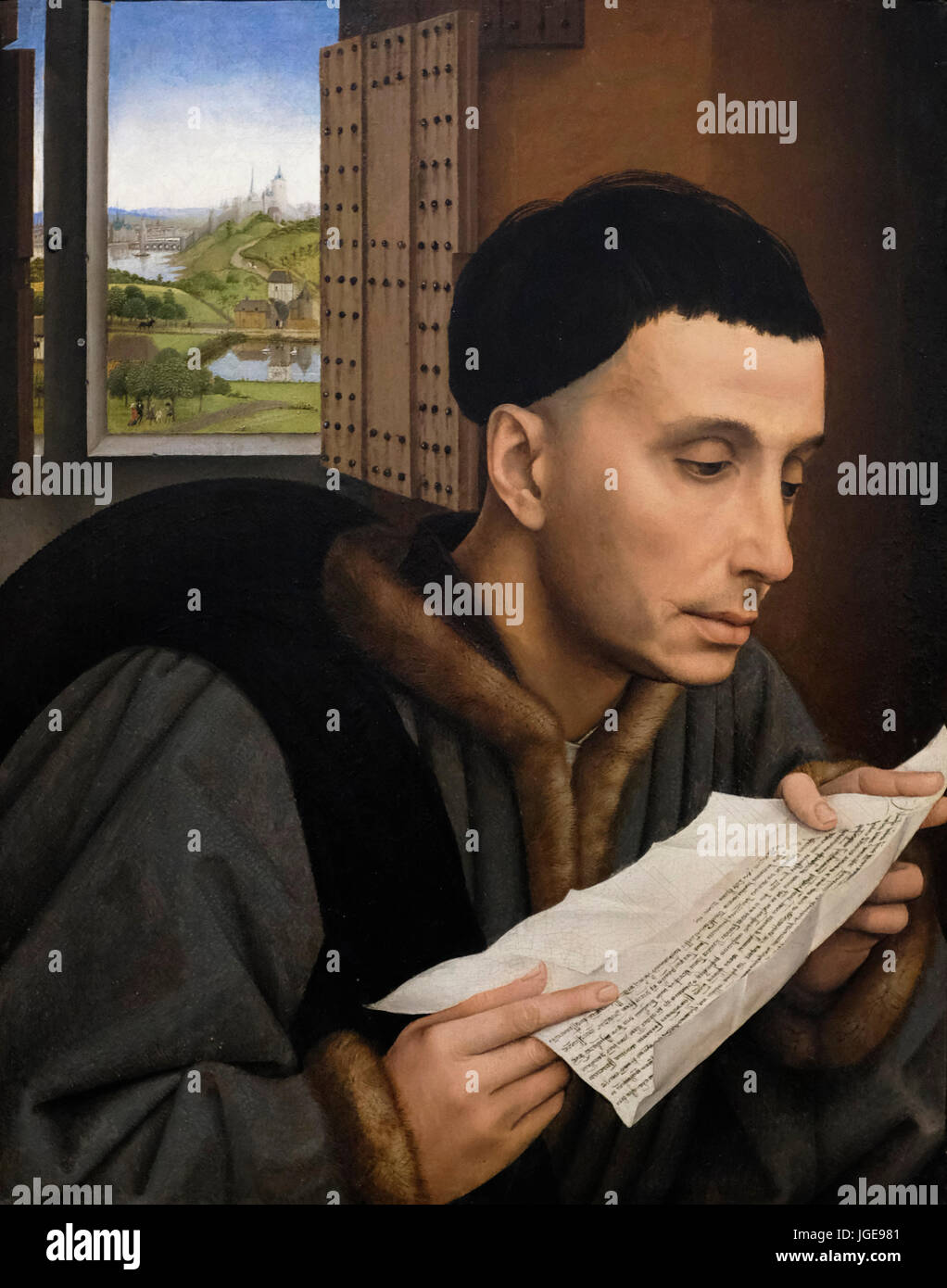 A Man Reading - Workshop of Rogier van der Weyden - circa 1450 Stock Photo