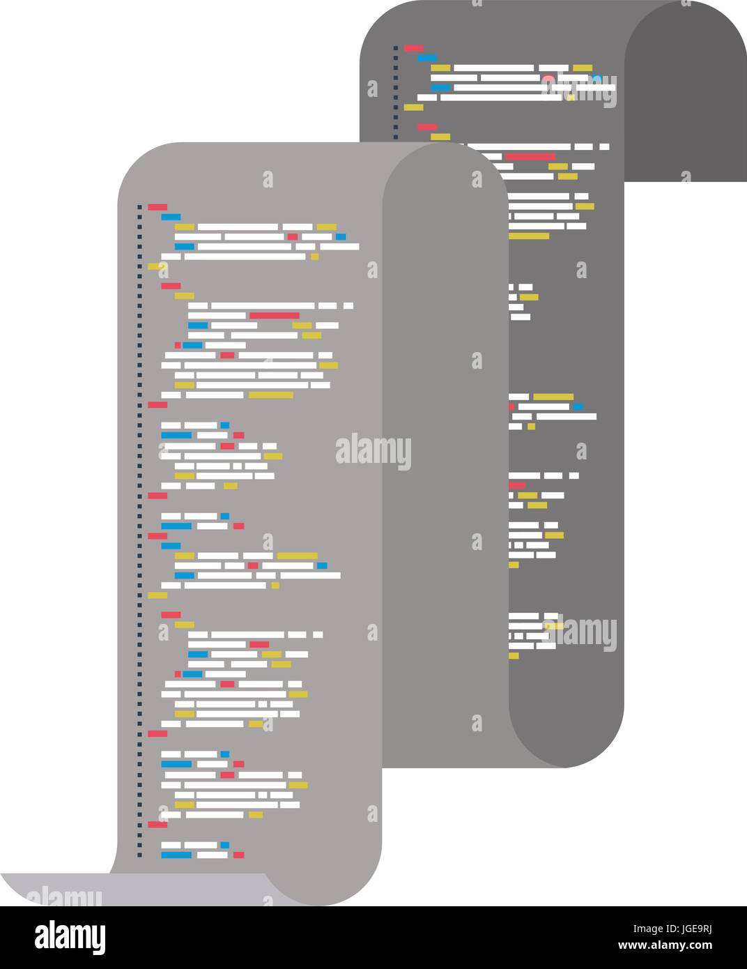 gray silhouette of continuously sheet with printed source code Stock ...
