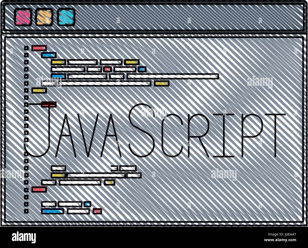 colored pencil silhouette of programming window with script code ...