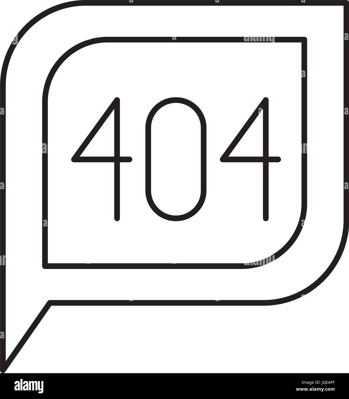 monochrome silhouette dialogue square with tail with 404 not found symbol Stock Vector