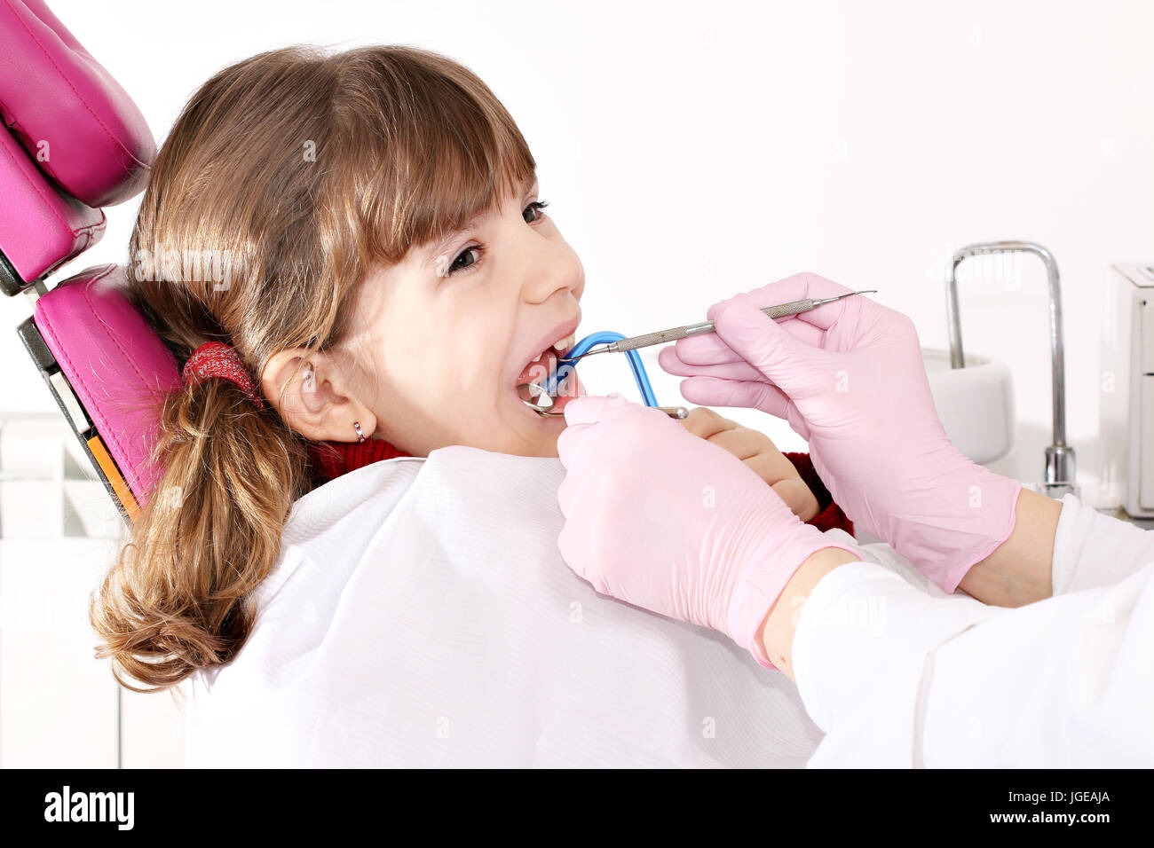 little girl patient dental exam Stock Photo