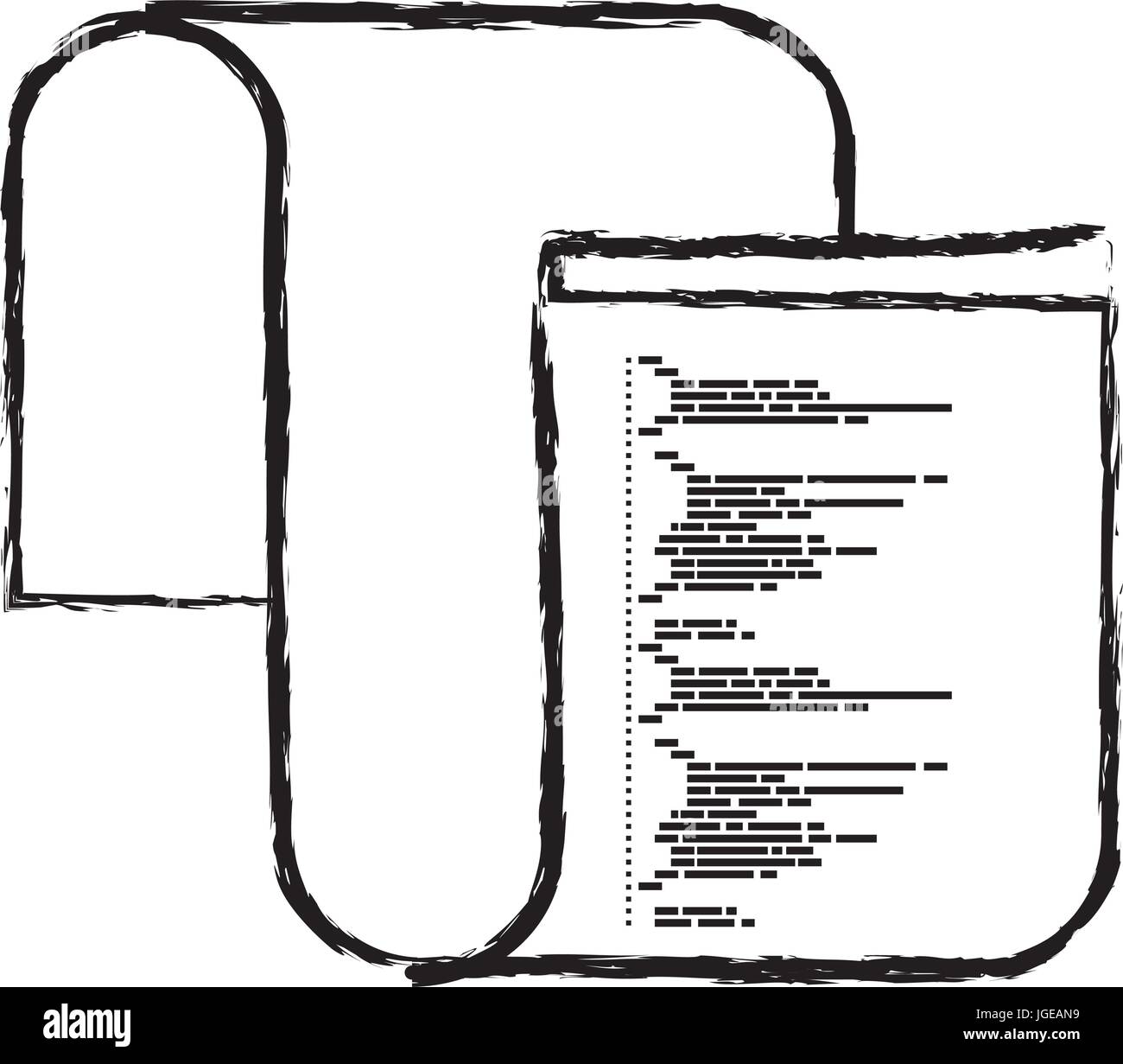 monochrome blurred silhouette of programming window with long script ...