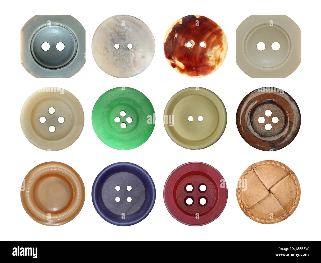 Various old and used buttons on white background Stock Photo