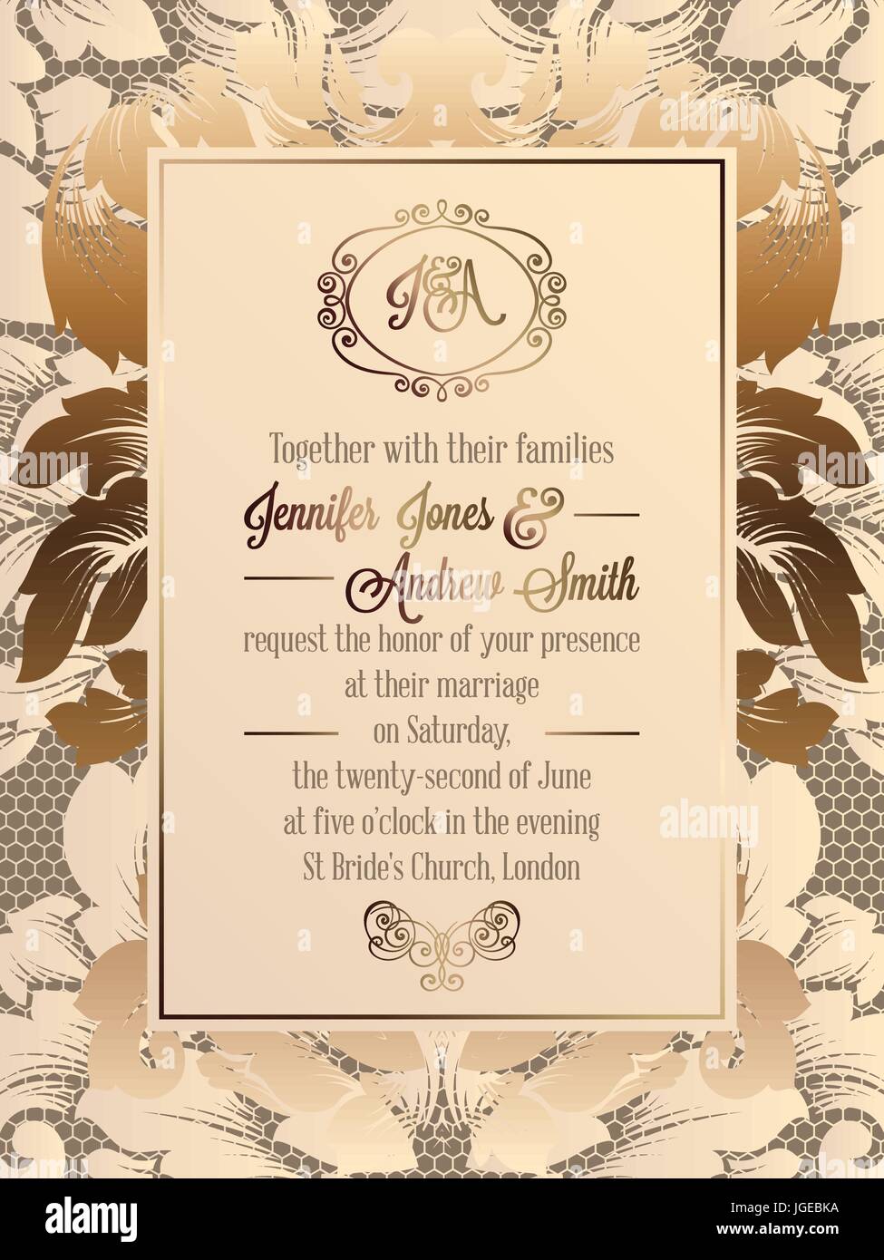 Vintage baroque style wedding invitation card template.. Elegant Pertaining To Church Wedding Invitation Card Template