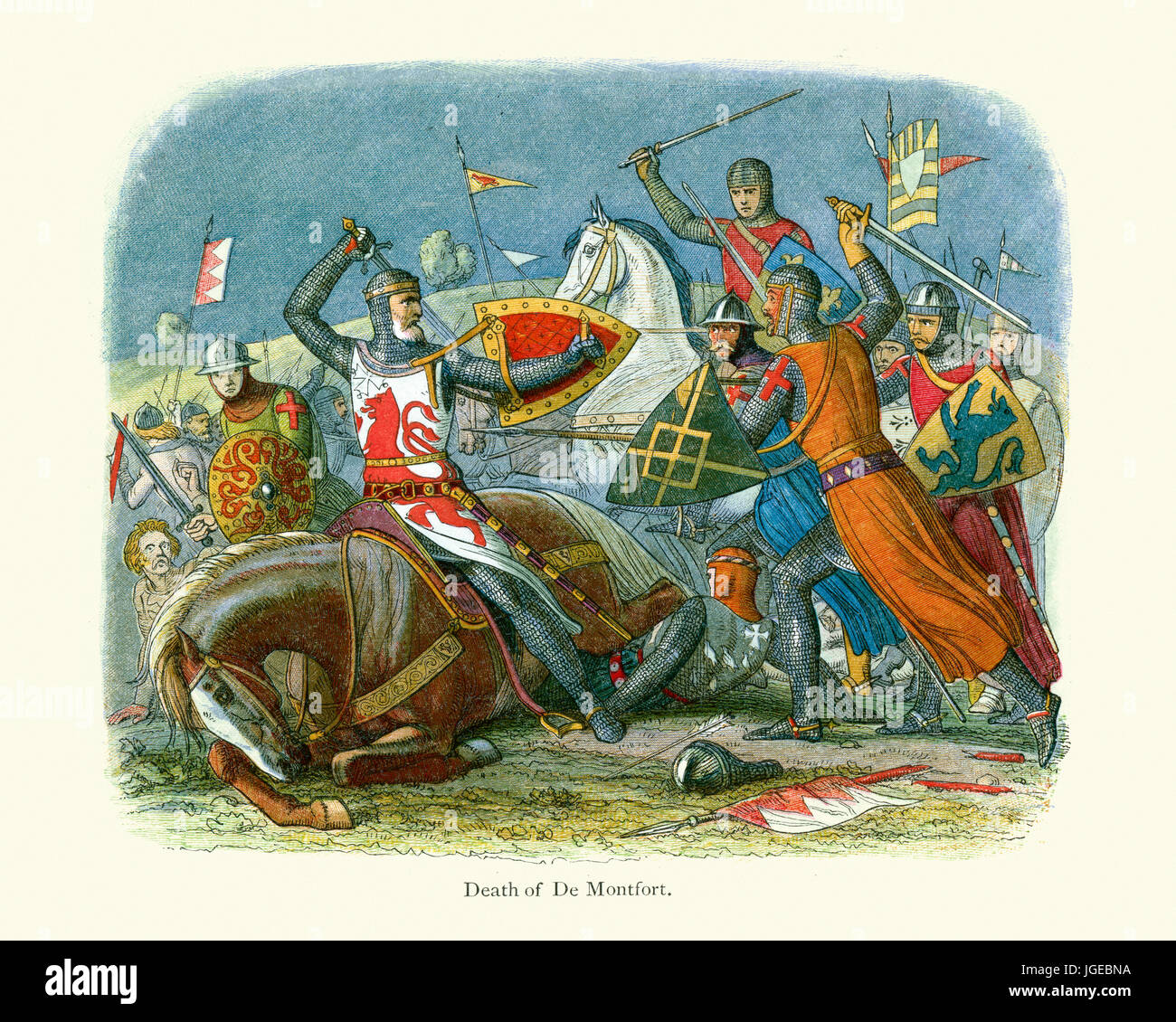 Death of Simon De Montfort 6th Earl of Leicester.  He led the barons' rebellion against King Henry III of England during the Second Barons' War of 126 Stock Photo