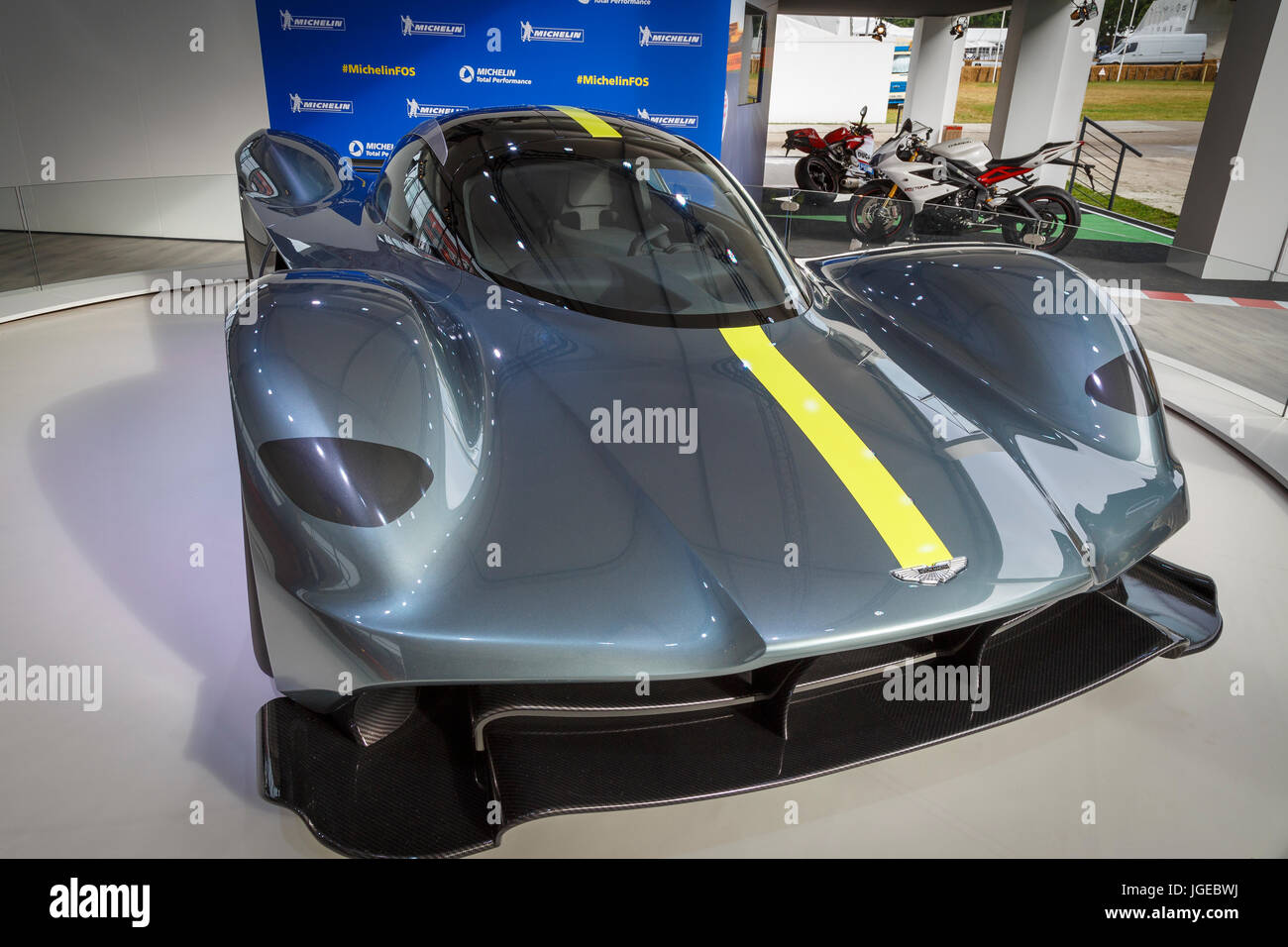 2017 Aston Martin Valkyrie on the Michelin display stand at the Goodwood Festival of Speed, Sussex, UK. Stock Photo