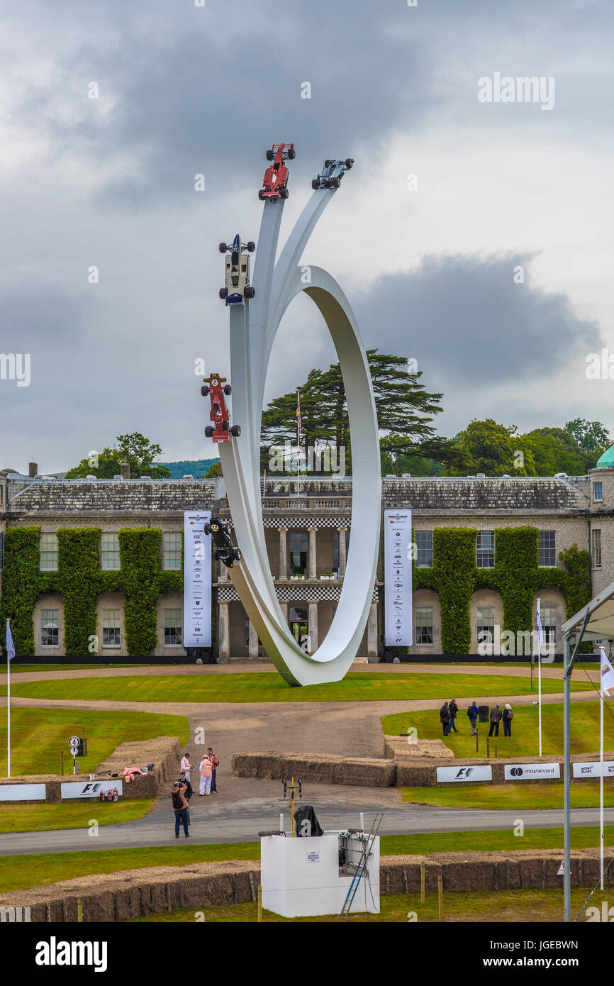 The Bernie Ecclestone celebration sculpture, The Five Ages of Ecclestone, by Gerry Judah at the 2017 Goodwood Festival of Speed, Sussex, UK. Stock Photo