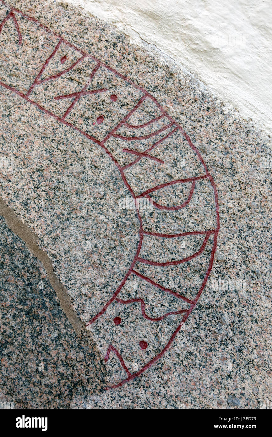Runes from a Runestone in Odeshogs churchwall Stock Photo - Alamy