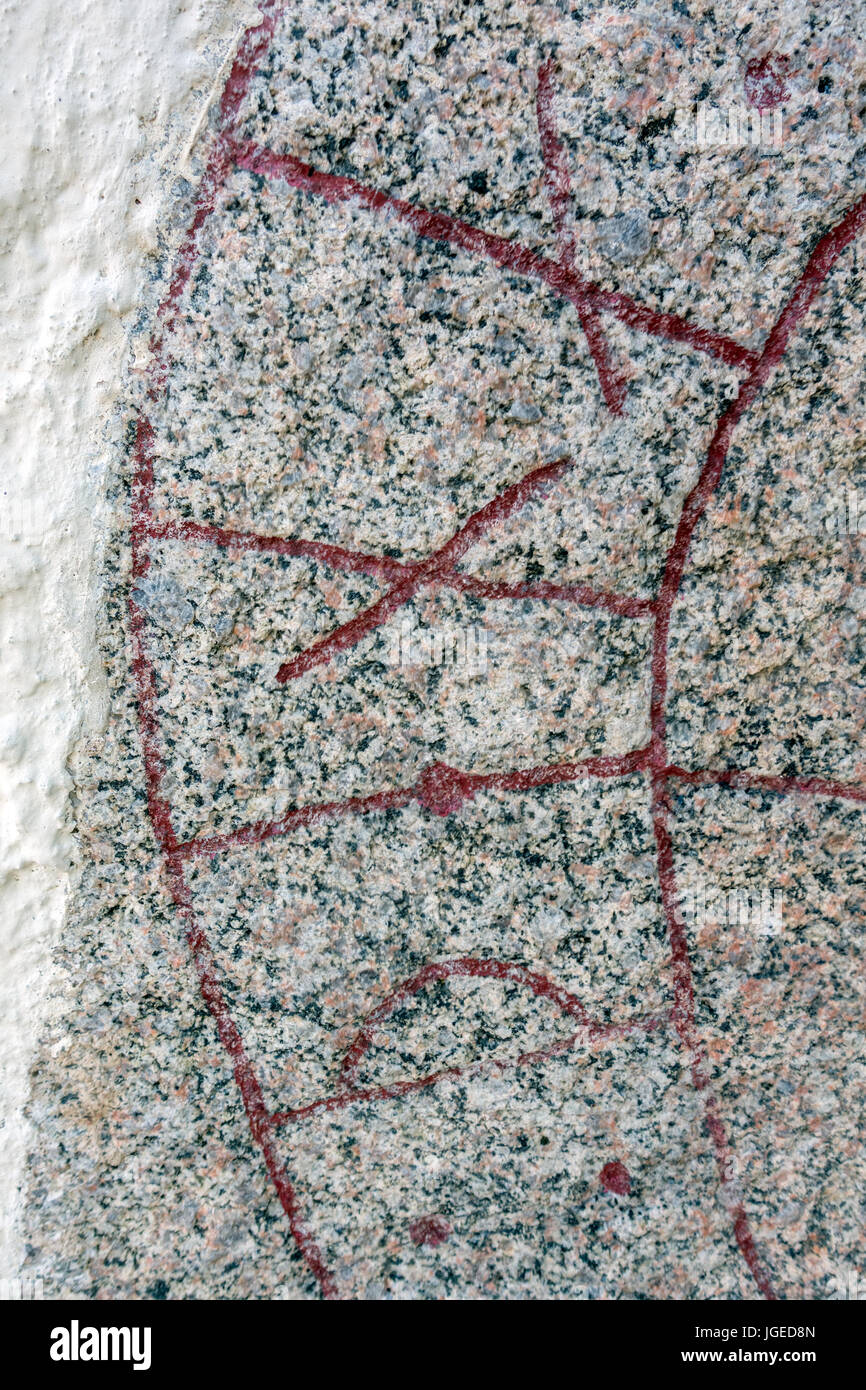 Runes from a Runestone in Odeshogs churchwall Stock Photo - Alamy